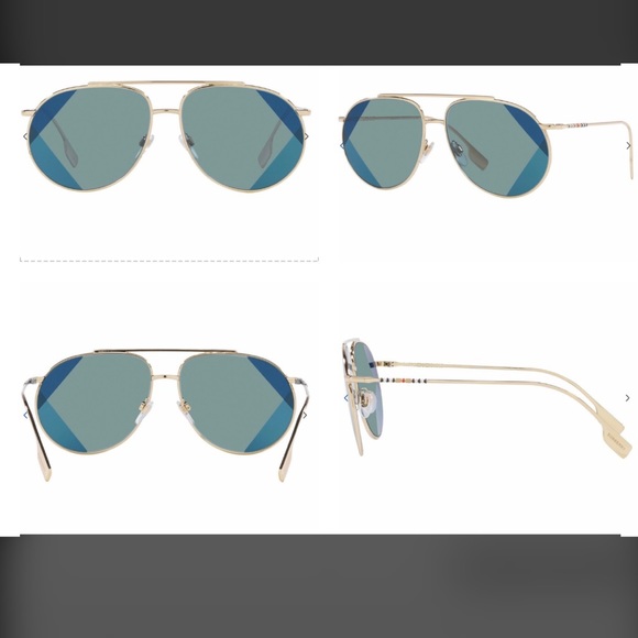 BURBERRY PILOT GOLD- TONE METAL AVIATORS WITH 2 TONE DESIGN DETAILING ON LENSES - Picture 3 of 16